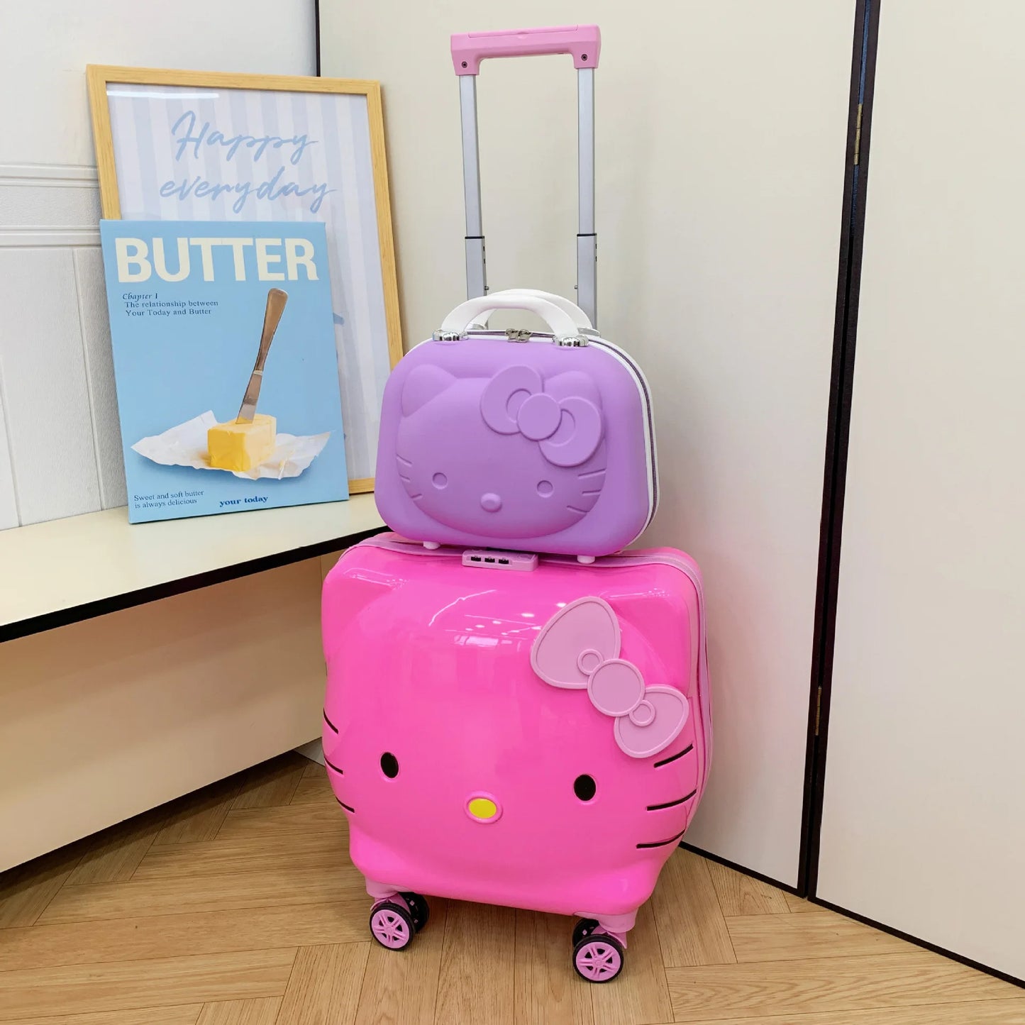 New 20 Inch Hello Kittys Girls Trolley Case Cartoon Suitcase Carry-On Suitcase Anime Figure Bags for Woman Kawaii Cartoon