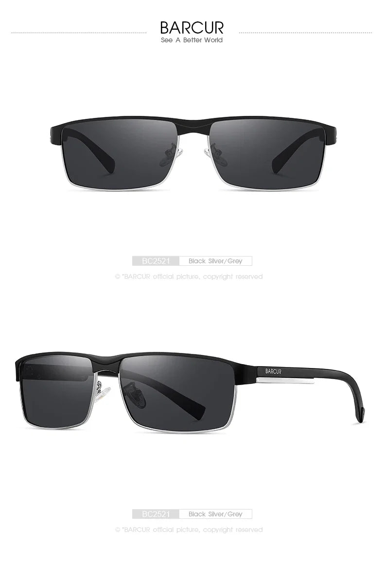 BARCUR Sunglasses Men’s Original Rectangle Fashionable Business Sunglasses – Polarized UV400 Protection for Driving Hiking Sports and Casual Wear – Trendy Fashion Shades Oculos De Sol with Anti-Reflective TAC Lenses