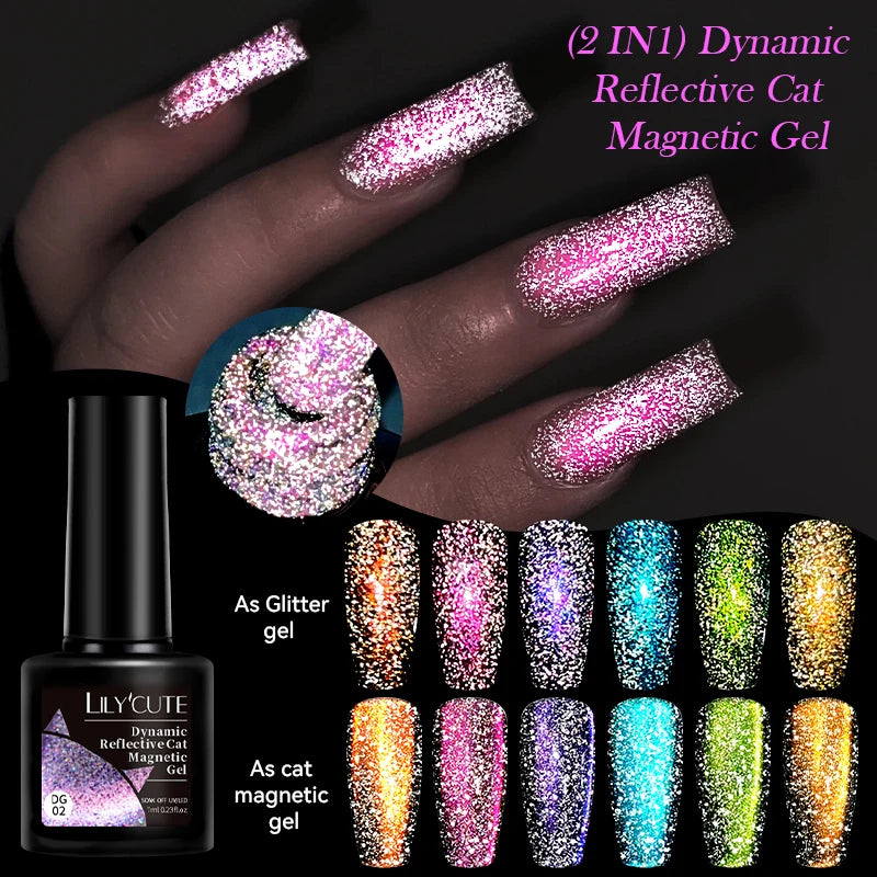 LILYCUTE 7ml Reflective Glitter Cat Magnetic Gel Nail Polish Semi permanent Soak Off UV LED Varnish Nail Supplies