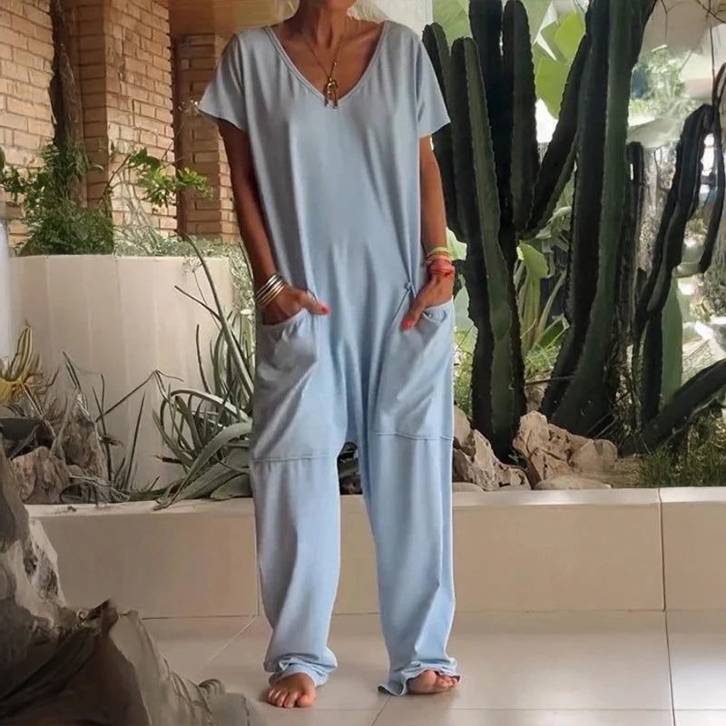 Women's Solid Color Casual Baggy Pocket Romper Women's Solid Color Casual Baggy Pocket Romper