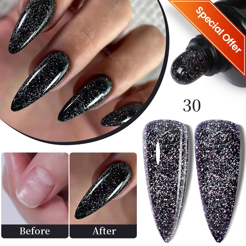 LILYCUTE 7ml Neon Reflective Nail Gel Polish Dark Flash Glitter Effect Fluorescent Gel Soak Off UV Gel Summer Nail Art Varnish