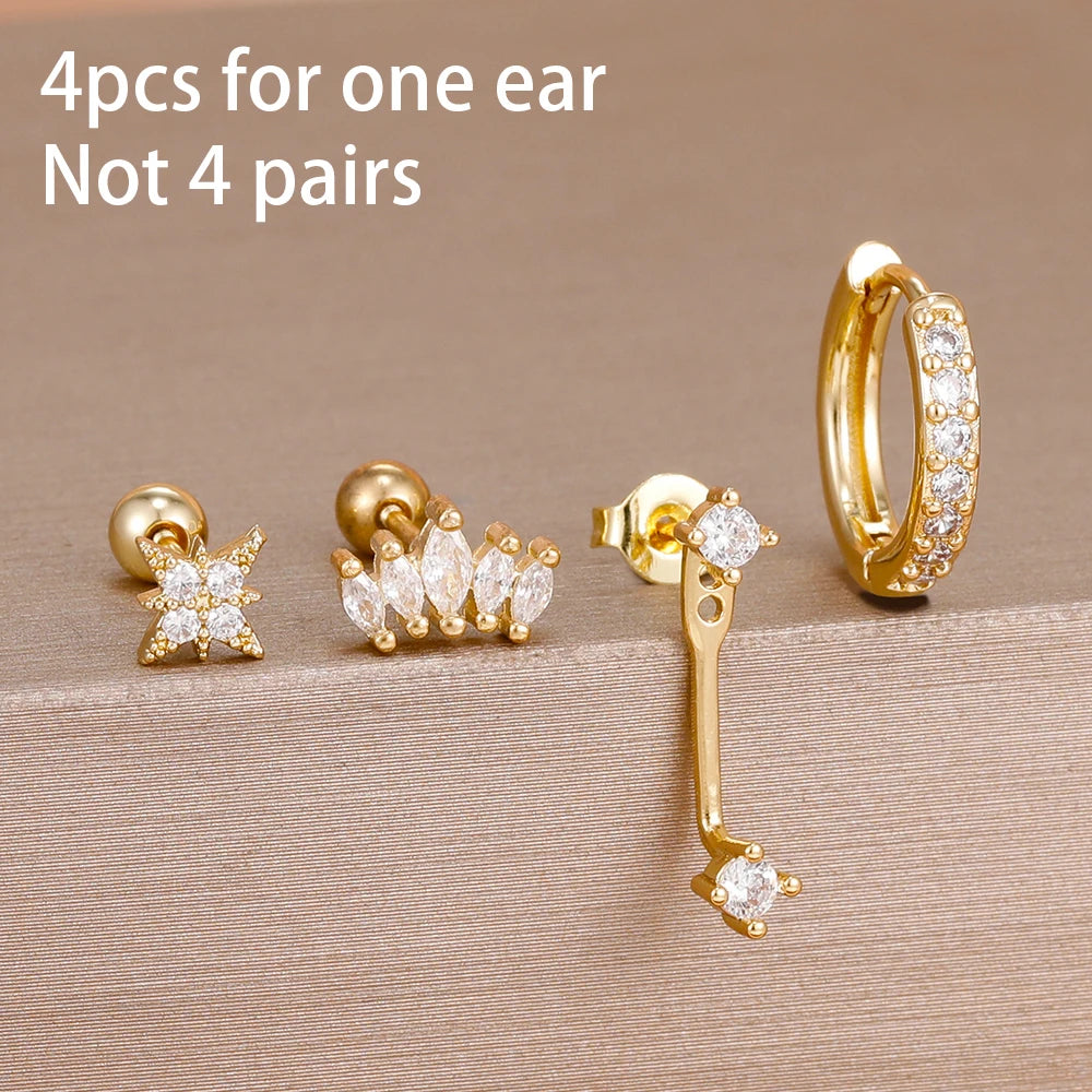 4pcs Stainless Steel Zircon Water Drop Earrings Set