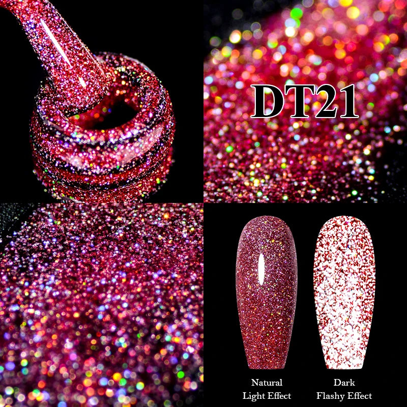 MEET ACROSS 7ml Reflective Glitter Gel Nail Polish Glitter Reflective Effect Semi Permanent UV LED Nail Art Gel Varnish Manicure