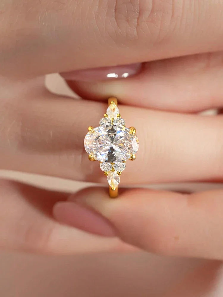 925 Sterling Silver Elliptical Horse Eye Fashionable Zircon Ring For Women Engagement Wedding Luxury High Quality Fine Jewelry