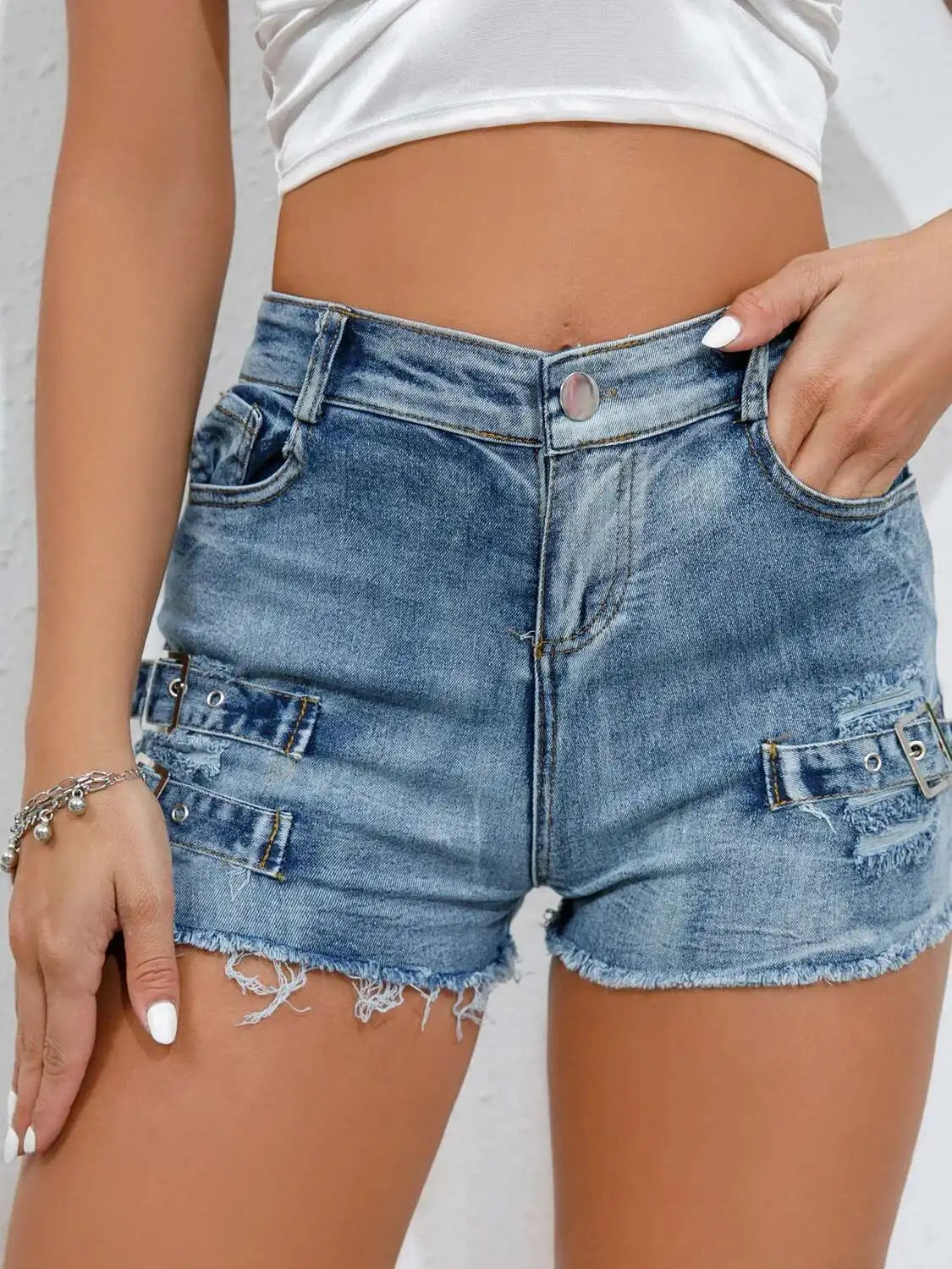 New High-Waisted Sexy Pants Denim Shorts Jeans  Solid Color Thin Charming Elegant Pure Desire Shorts For Woman Beautiful 5AML