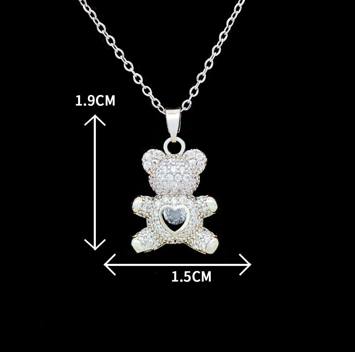 Gold Color Stainless Steel Chain Cute Shiny Zircon Bear Pendant Necklaces for Women Girls Lovely Luxury Jewelry Accessories Gift