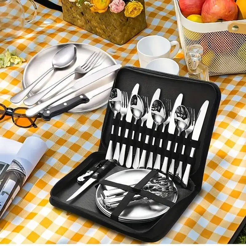 20-Piece Steel Outdoor Camping Cutlery Set Silver-3