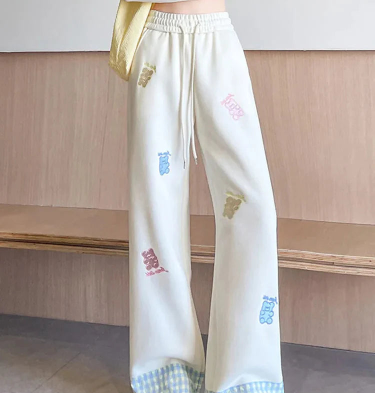 Kawaii Bear Embroidered Drawstring Pants