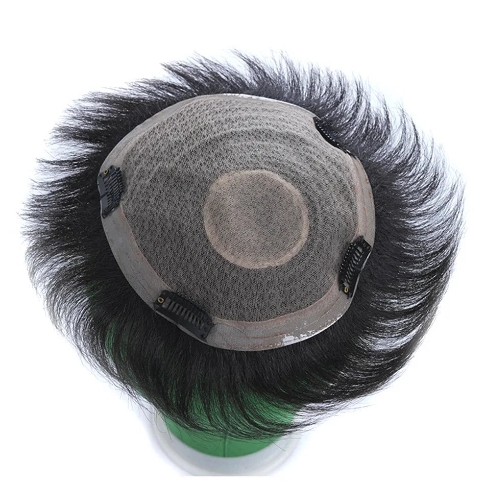 Swiss Lace Men's Wig Men Human Hair Toupee Durable Male Capillary Prosthesis Handmade Indian Human Hair Clips Replacement System
