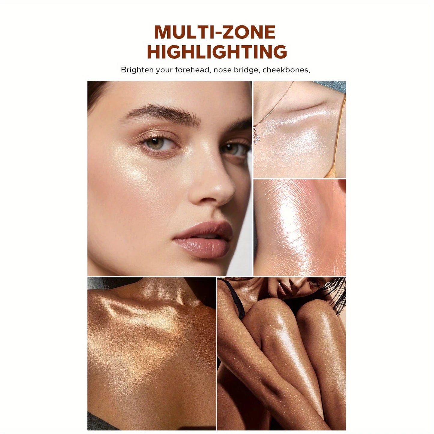 BEAUTY GLAZED 6 Colors Liquid Highlighter, Shimmering Metallic Finish, Waterproof & Sweat-Resistant, Long-Lasting Moisturizing Lip Glaze