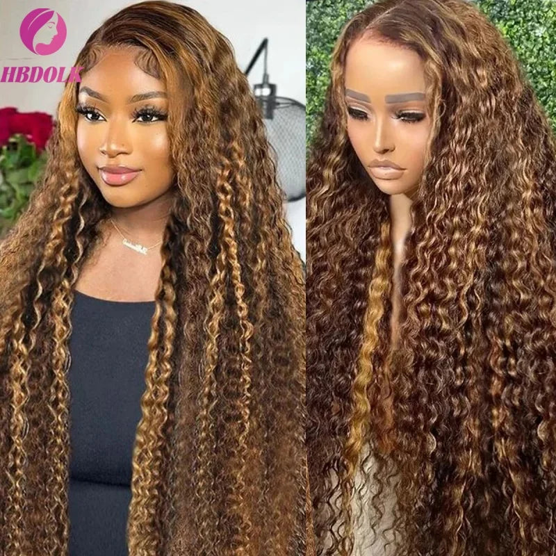 Ombre Honey Blonde 4/27 Highlight 30 34 Inch 5x5 Glueless Lace Front Wig Human Hair Deep Wave Pre Plucked For Women