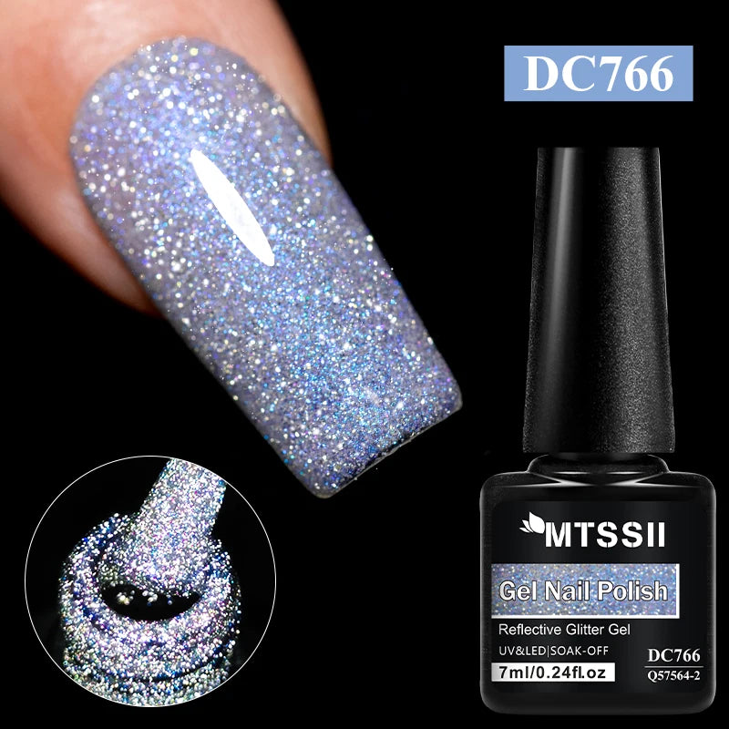 7ml Champagne Gold Sliver Reflective Nail Gel Polish Sparkling Shining Glitter Pink Red Nail Supplies Semi Permanent Gel Varnish