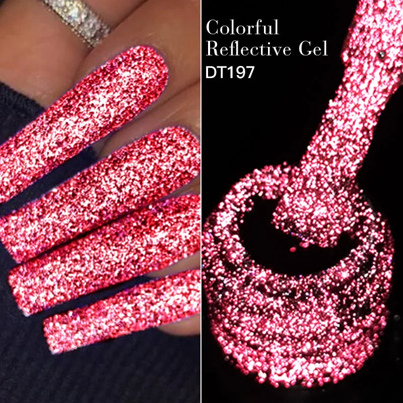 MEET ACROSS 7ml Reflective Glitter Gel Nail Polish Glitter Reflective Effect Semi Permanent UV LED Nail Art Gel Varnish Manicure