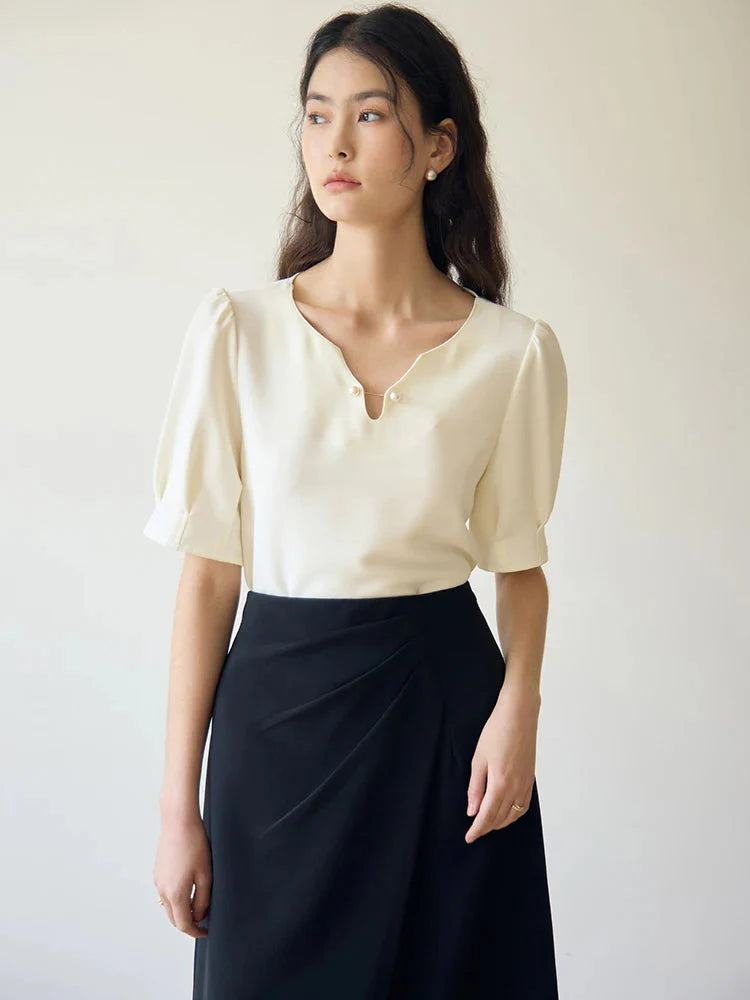 Women’s V-Neck Chiffon Shirt Elegant Slimming Summer Top