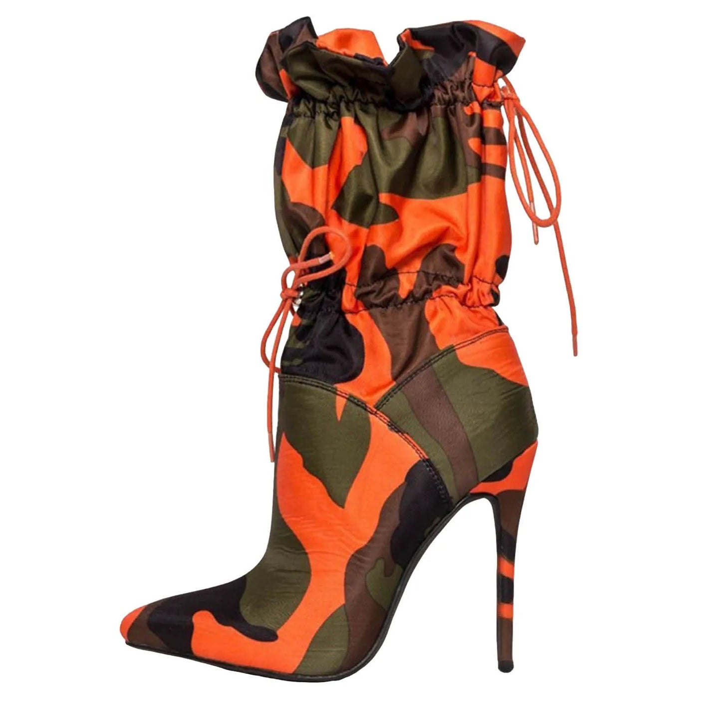 Sexy High Heels For Women Fashion Pointed Toe Stiletto Printed Ankle Boots Elastic Adjustable Strap High Heeled Boots For Women