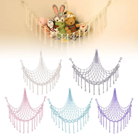 Cotton Toy Hammocks Wall Corner Hanging Storage Net Organizer Woven Kids Stuffed Mesh Hammock Baby Animal Rope Hammock Bag