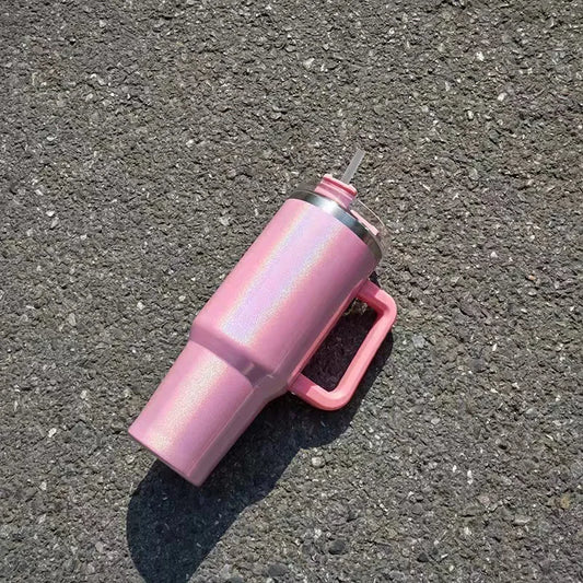 40oz Glitter Shimmer Holographic Rainbow Tumbler Insulated Mug with Handle for Car - Blank Sublimation Rainbow Cup