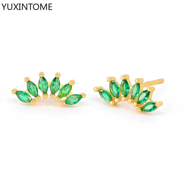 925 Sterling Silver Ear Needle Green Zircon Stud Earrings for Women Luxury Long Chain Geometric Gold Earrings Fashion Jewelry