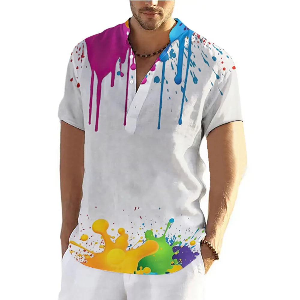 Graffiti 3D Print Henley Shirts Men's Fashion