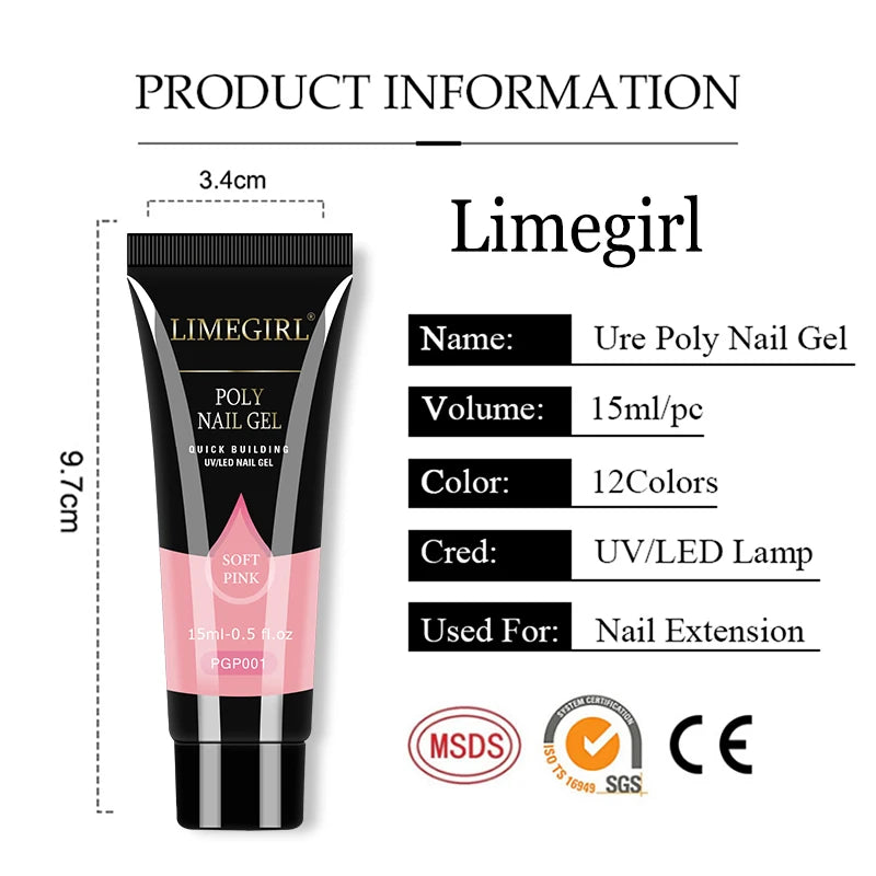 Limegirl Poly Nail UV Gel Set for Nails Quick Extension Building Soak Off UV Polys Nail Gel Kit Manicure Art  Decoration Tools