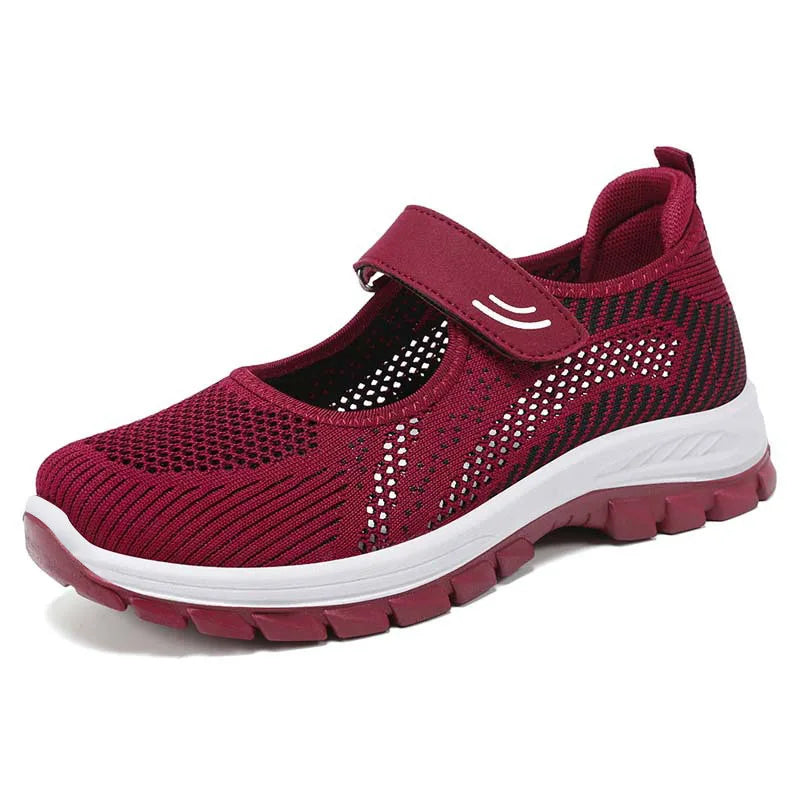 Summer Ladies Breathable Mesh Sport Shoes Lightweight Velcro Slip On Thick Sole Non Slip Elderly Women Walking Casual Sneakers