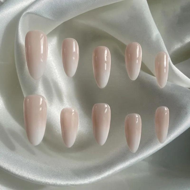 24PCS Press on Nails Short Almond Medium Fake False Nails With Glue Acrylic Nail Art Nails for Women Girls Gradient Almond Nude