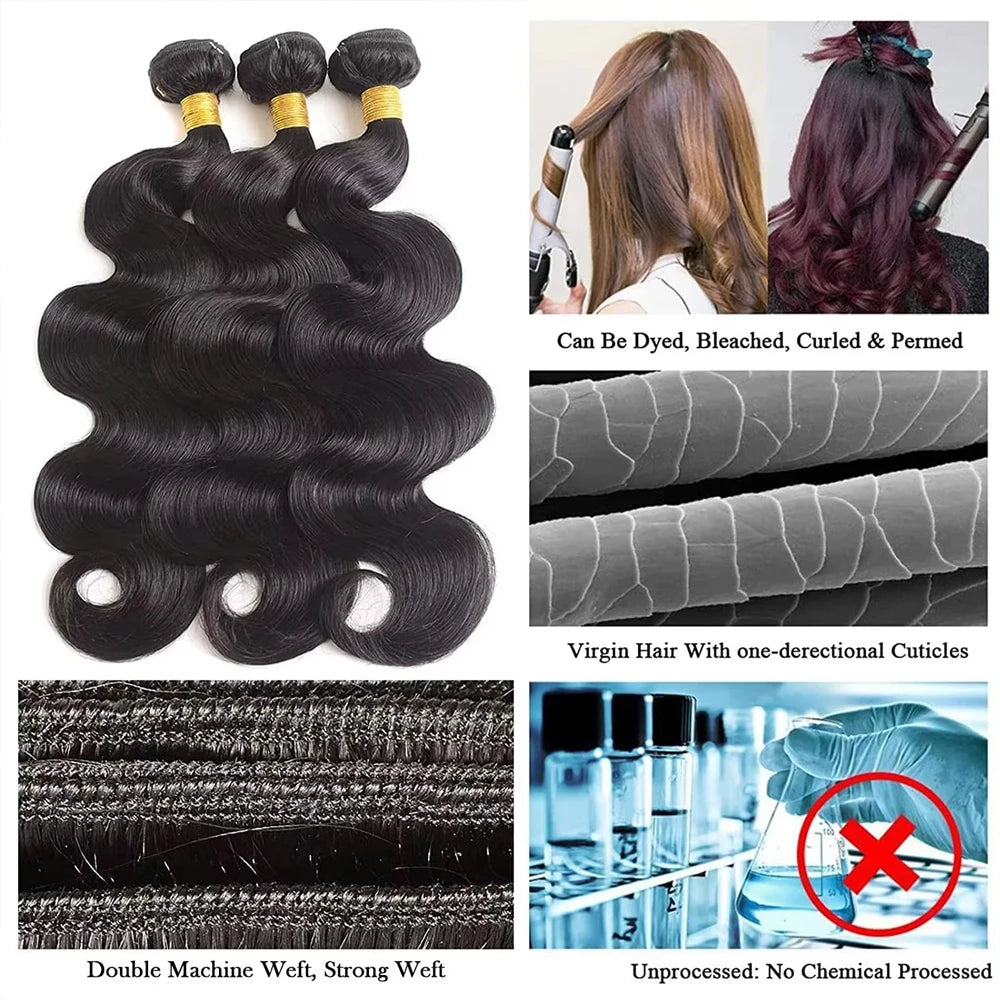 30 40Inch 3 4 Bundle Loose Body Wave Bundles Real Unprocessed Human Hair 16A Raw Hair Bundles Extensions Brazilian Natural Black