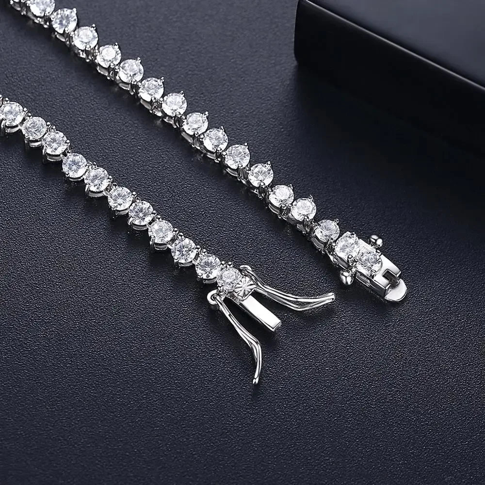 Luxury Designer 7MM Iced Out Tennis Necklace for Women Simulated Diamond 14K White Gold filled Jewelry Wedding Bride Choker