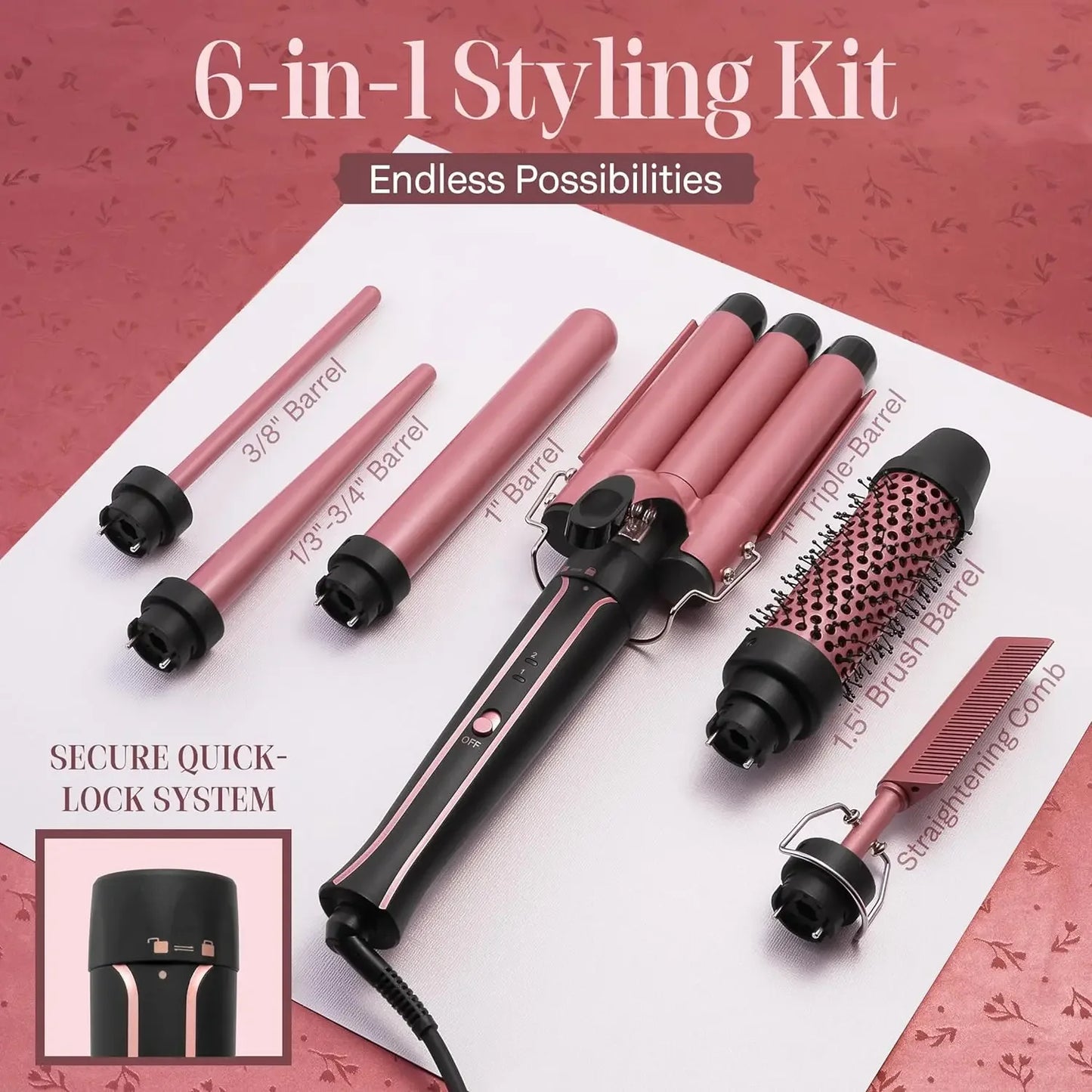 Curling Iron Wand Set 6-in-1 Hair Curler with 3 Barrel Hair Crimper, Spiral Curling Iron - Fast Heating Styling Tools for Women
