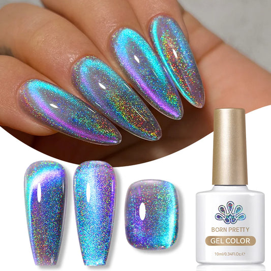 BORN PRETTY 10/15ml 9D Blou Holografiese Reënboogkat Magnetiese Gel Naellak Soak Off UV LED Manikuur Naelkunsvernis