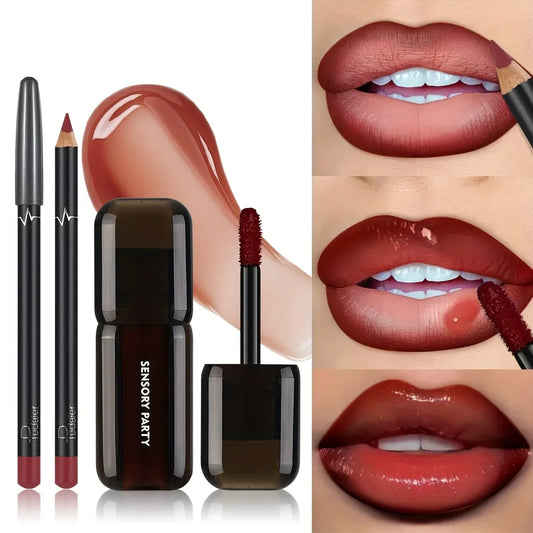 Pudaier Lip Gloss & Lip Liner Set, Hydrating Long Lasting Waterproof Non-Smudge Lip Makeup, Smooth Lip Kit for Women