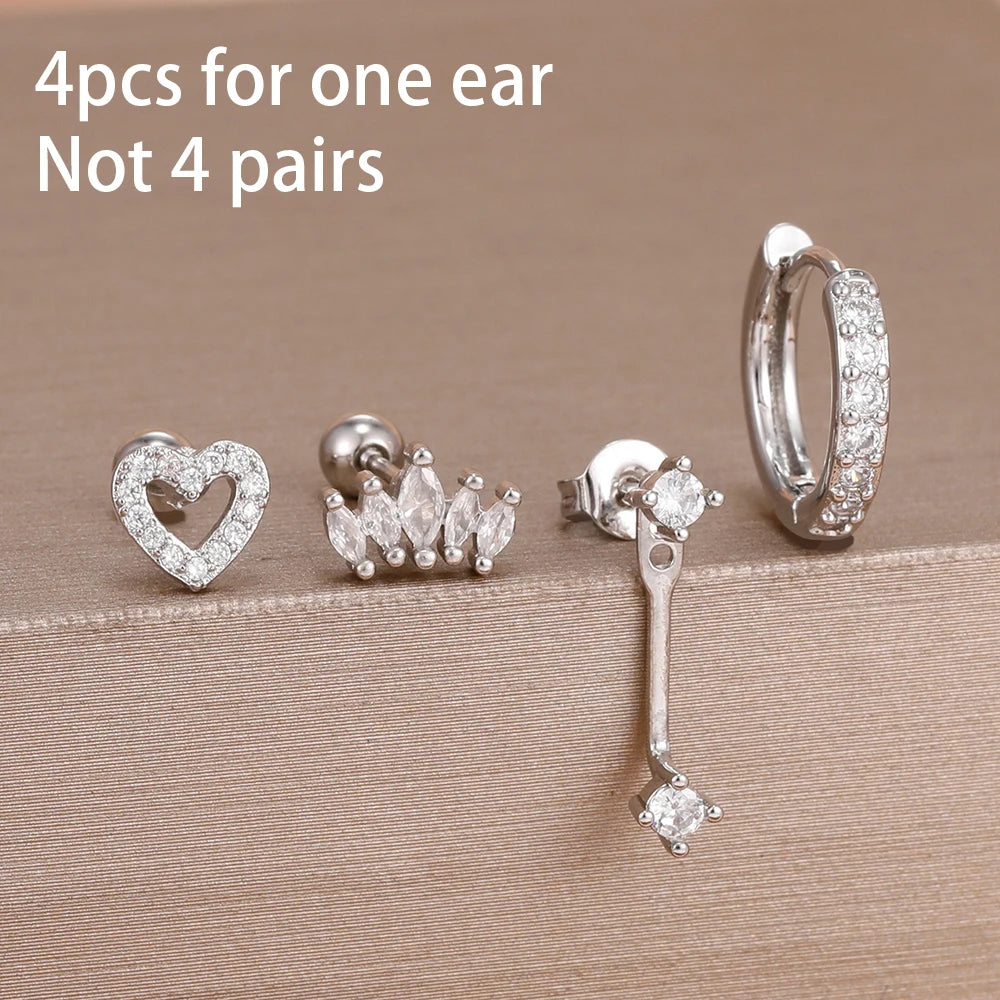 4pcs Stainless Steel Zircon Water Drop Earrings Set