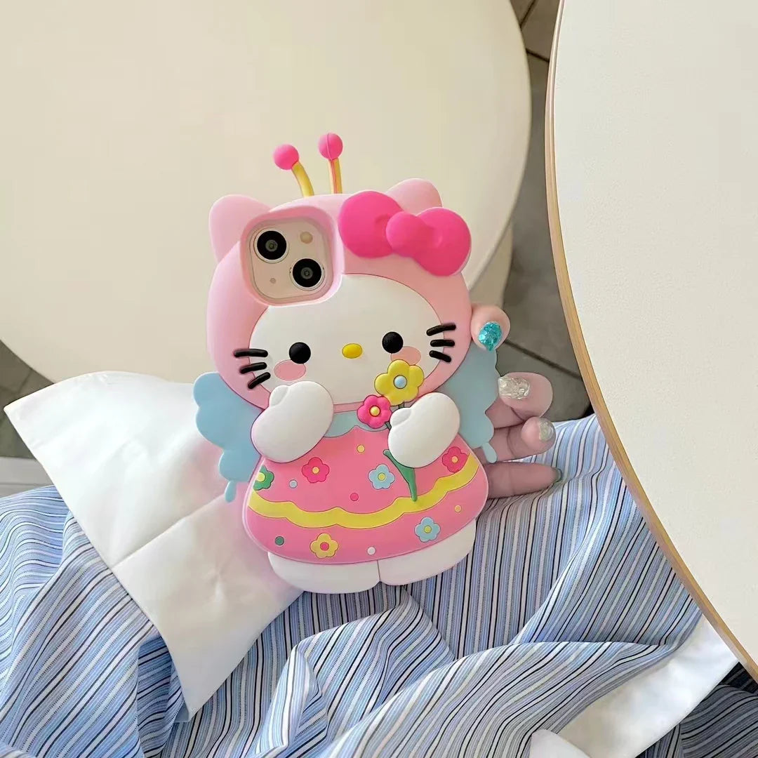 Kawaii Pink Bee Sanrios Hello Kitty Stereoscopic Phone Case