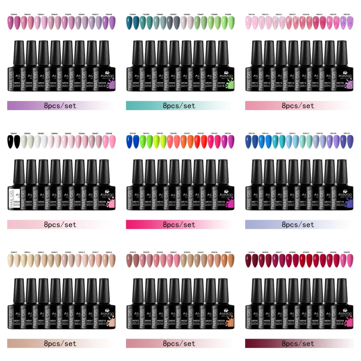 MSRUIOO 8pc Gel Nail Polish Kits Summer Colorful Semi Permanent UV LED Gel Polish Set Glitter Nail Art Varnish Design Manicure