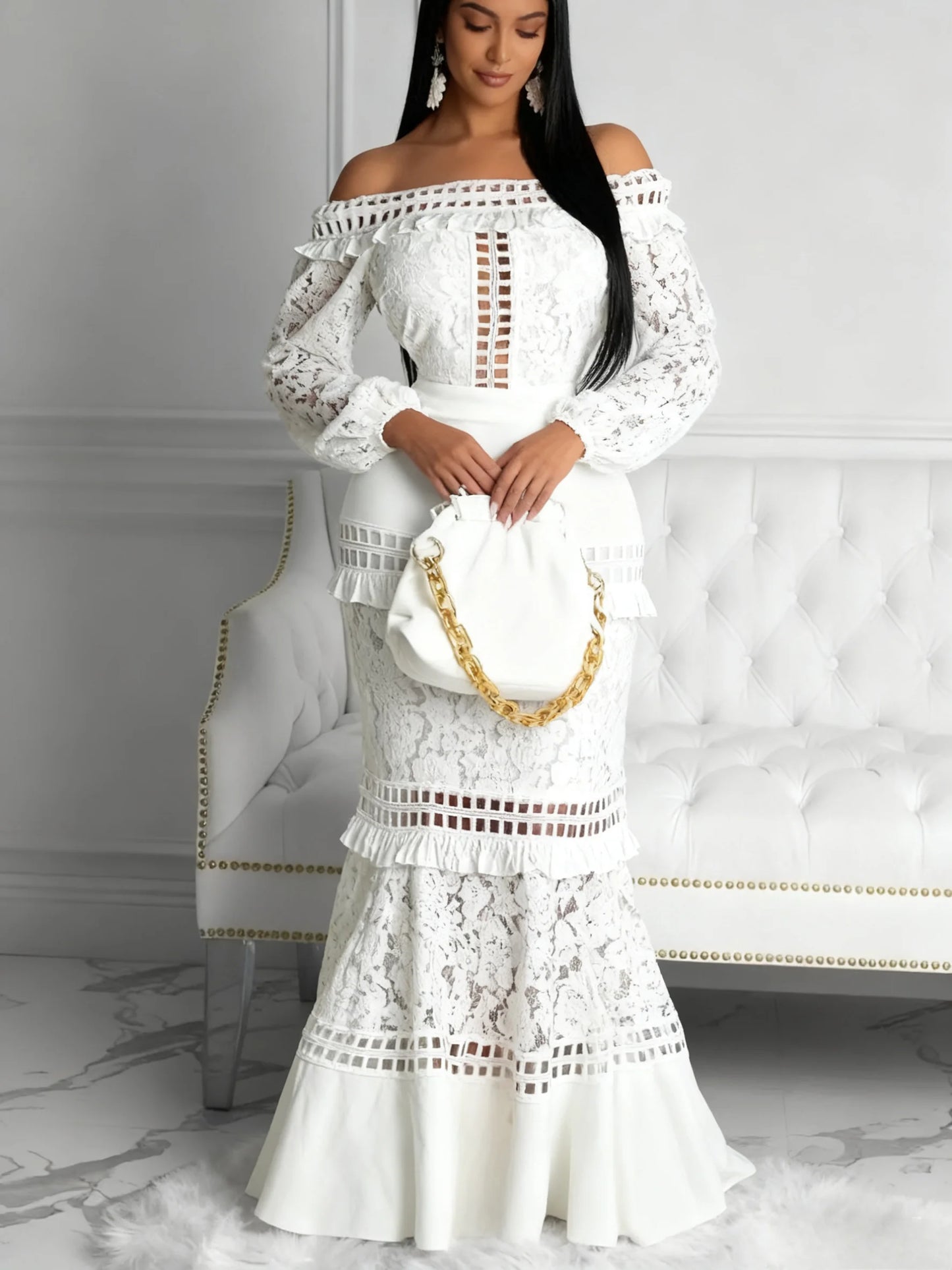 Women'S Elegant Lace One-Shoulder Mermaid Wedding Dress