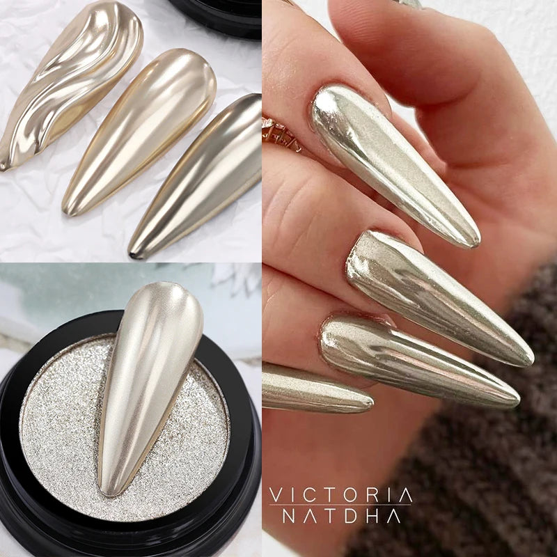 1Box Moonlight Nail Powder Silver Fine Glitter Metallic Effect Pigment UV Gel Polish Dust Aurora Nail Decorations