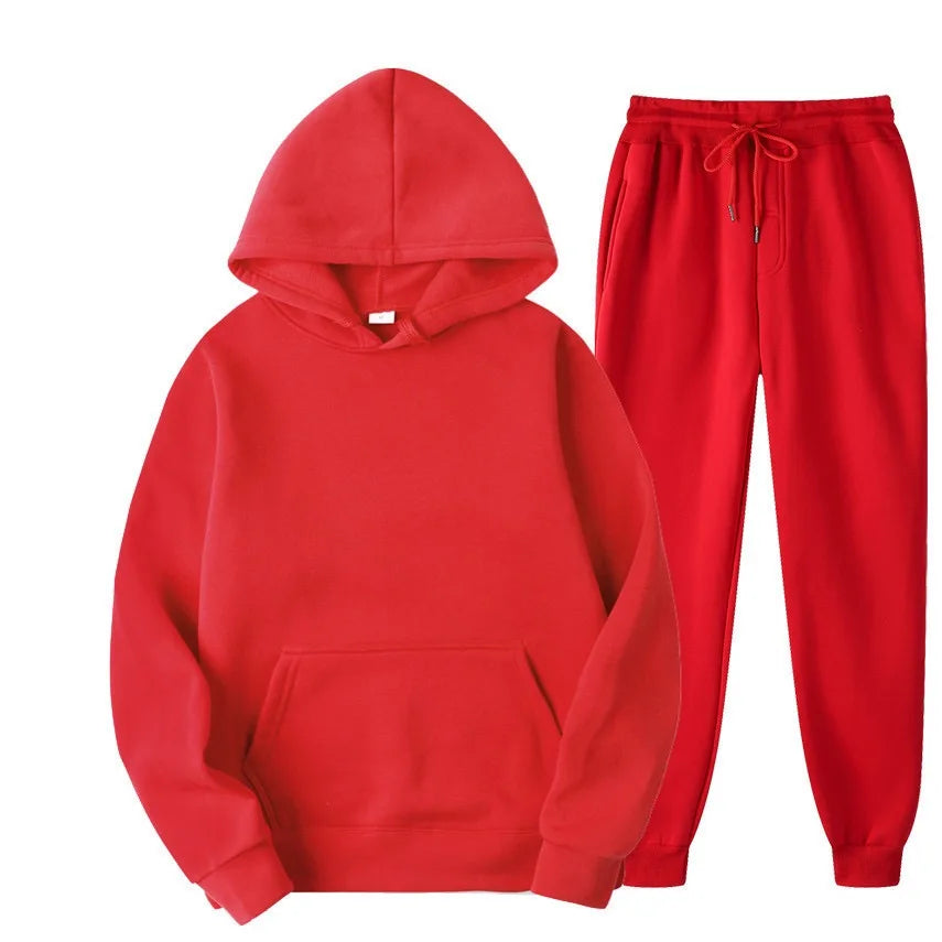 Men's Autumn and Winter New Solid Color Hoodie+pants Two-piece Set Fashionable Casual Sports Set Size S-3XL Men's Tracksuit