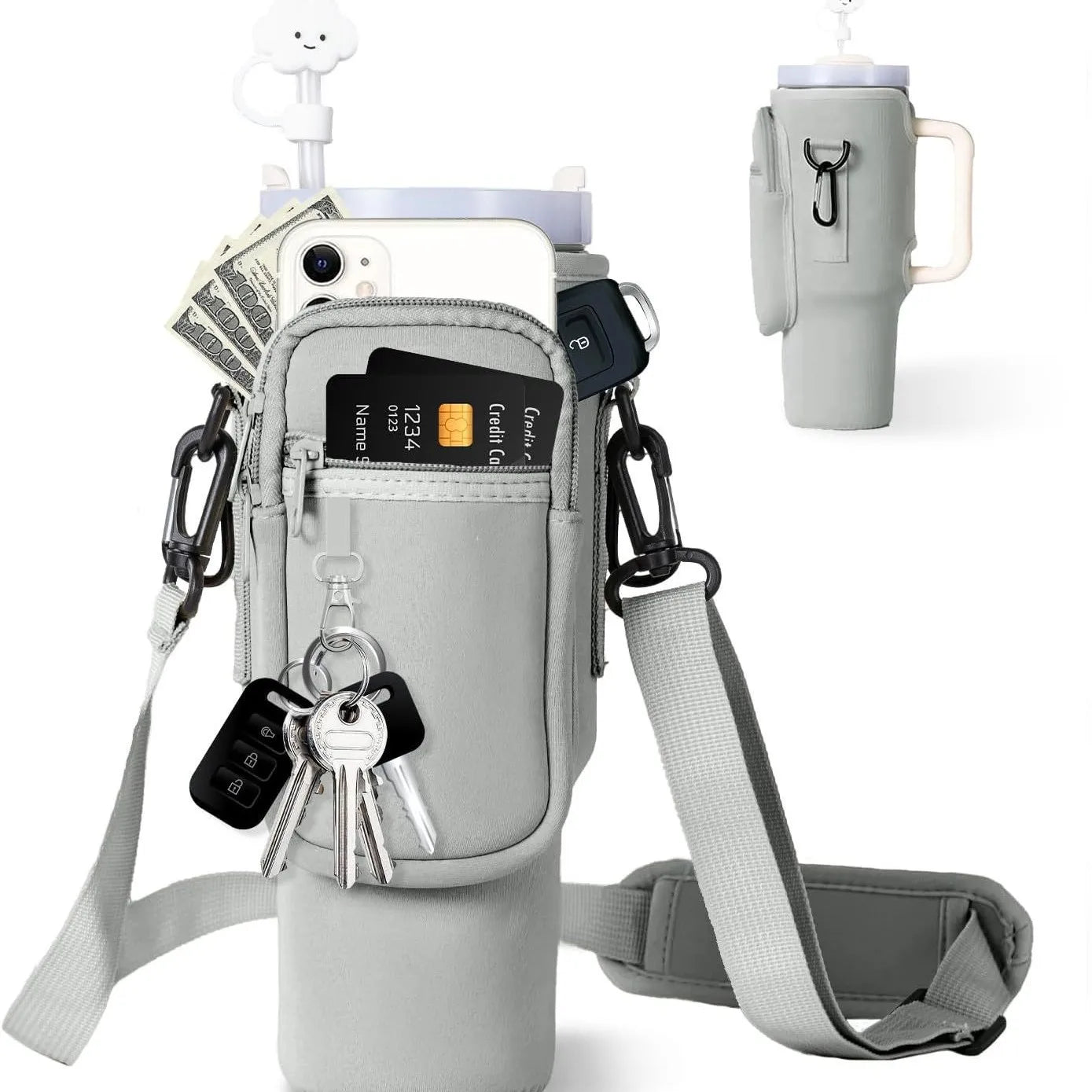 Water Bottle Carrier Bag For Stanley 40oz Insulated Mug Cup Holder Portable Water Bottle Bag with Adjustable Shoulder Strap
