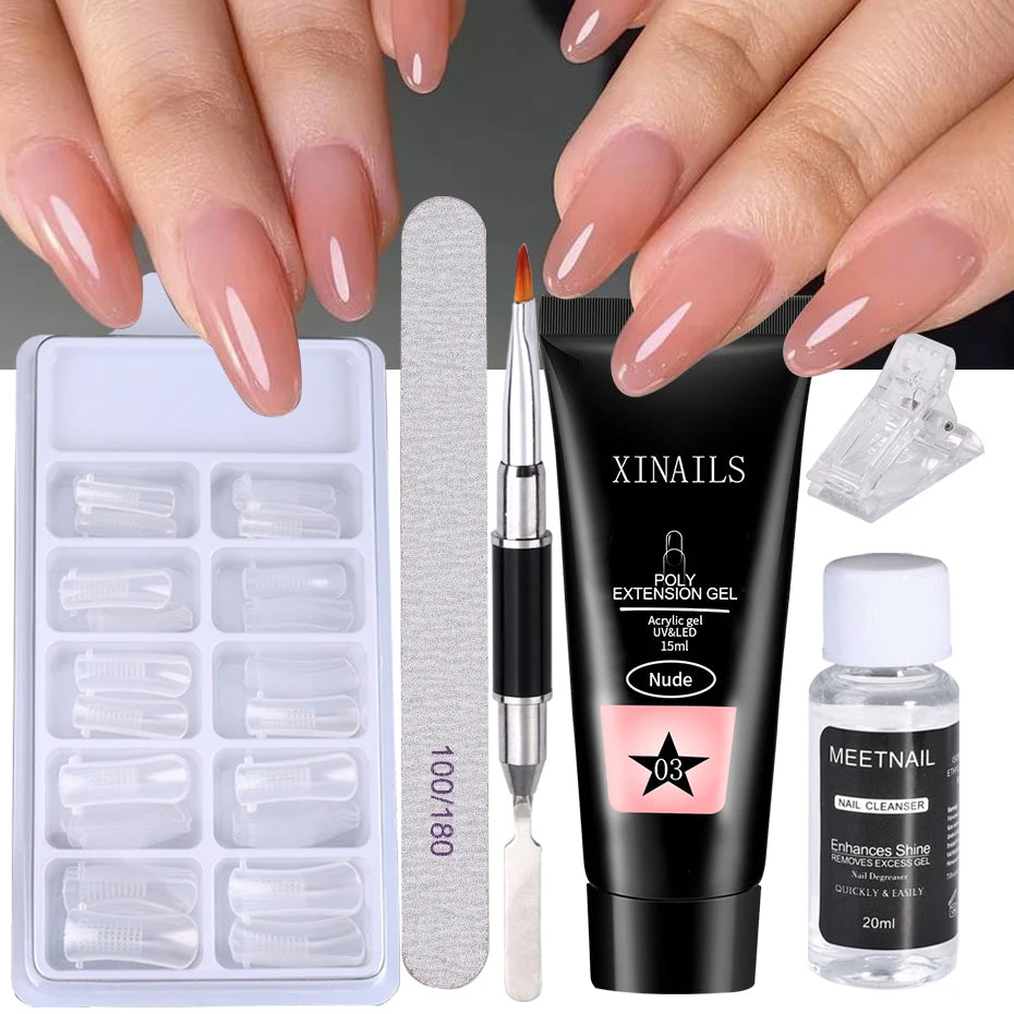 15ml Acrygel Nail Extension Gel Set Quick Building Jelly Prolong Finger Gel With Clip Form Brush File Manicure Constrction Tools