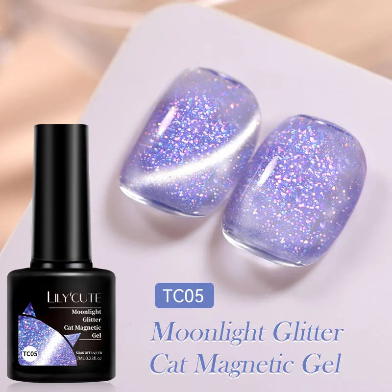 LILYCUTE 7ml Reflective Glitter Cat Magnetic Gel Nail Polish Semi permanent Soak Off UV LED Varnish Nail Supplies