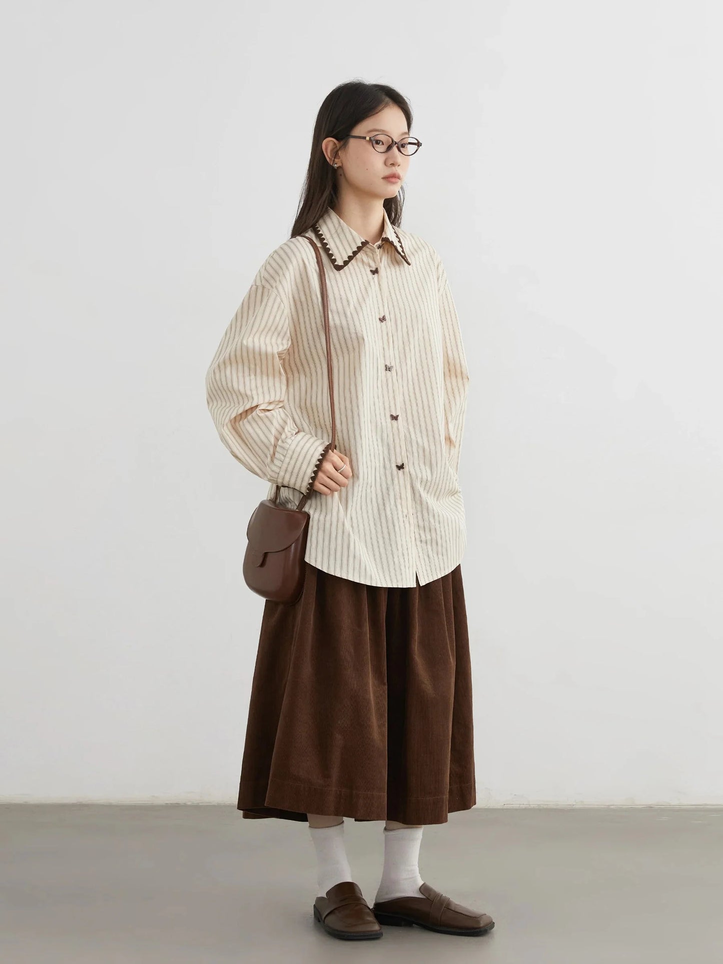 Women’s Striped Long Sleeve Blouse Loose Cotton Shirt