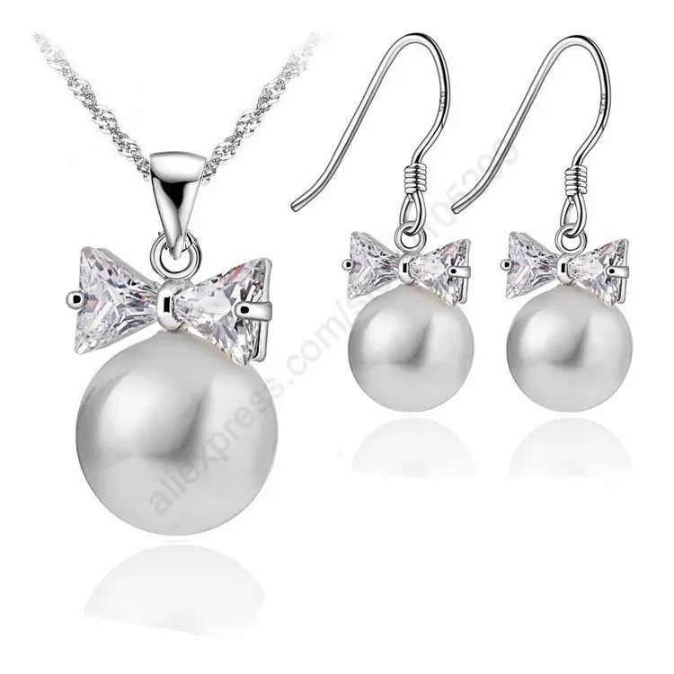 925 Sterling Silver Pearl Bridal Jewelry Sets