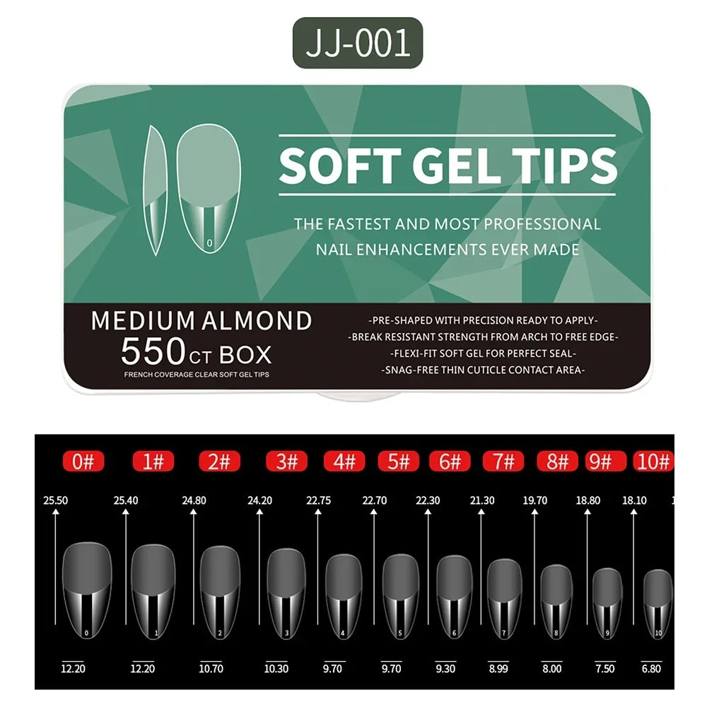 550Piece Medium and short soft gel nail tips Medium Apricot/Coffin Head Full Coverage Matte Extension Tool Acrylic Press-On Nail