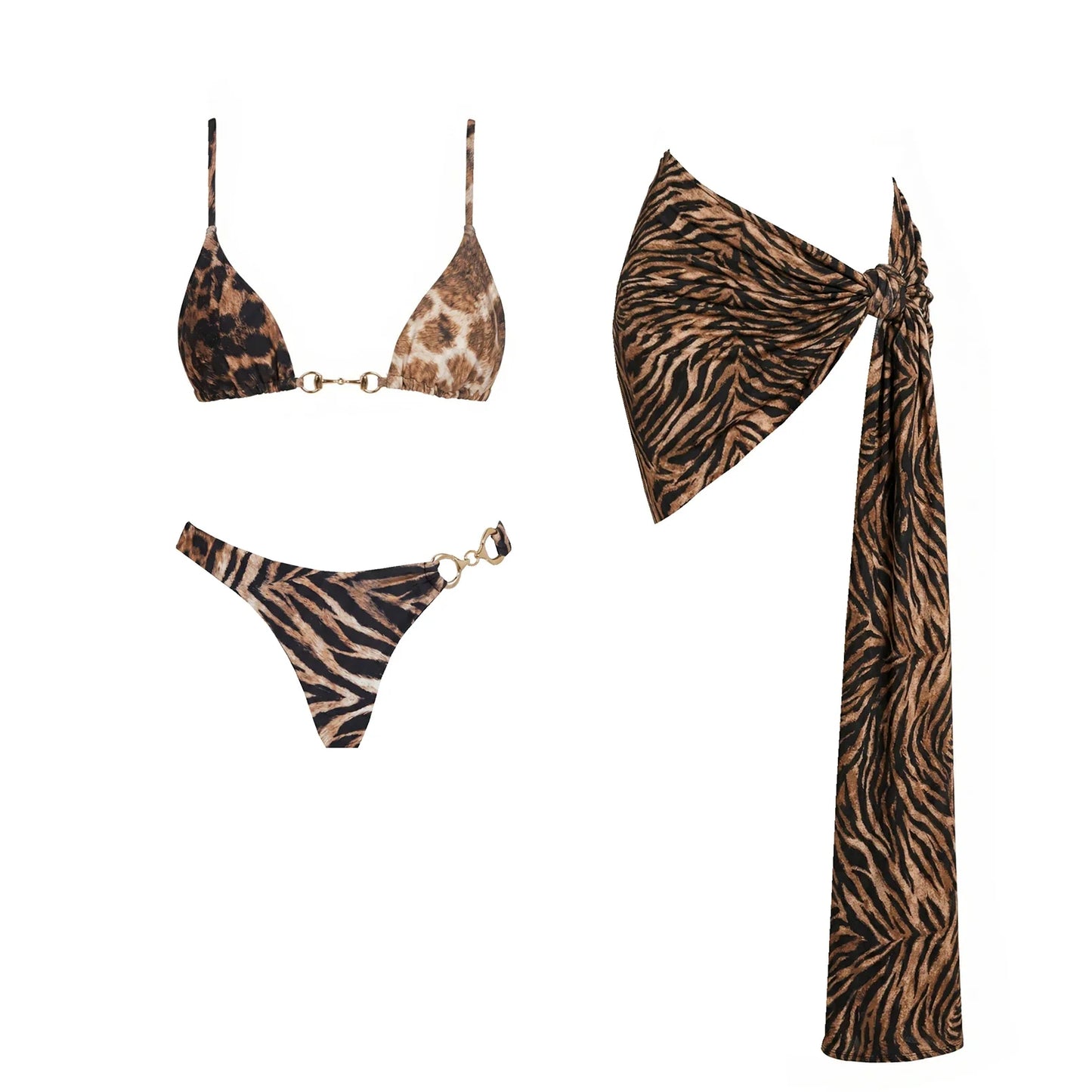 New 2Pcs Halter Swimsuit With Mini Skirt Women Bikini Push Up Swimwear Bandeau Biquini Printed Swim Suit Bathingsuit Beachwear