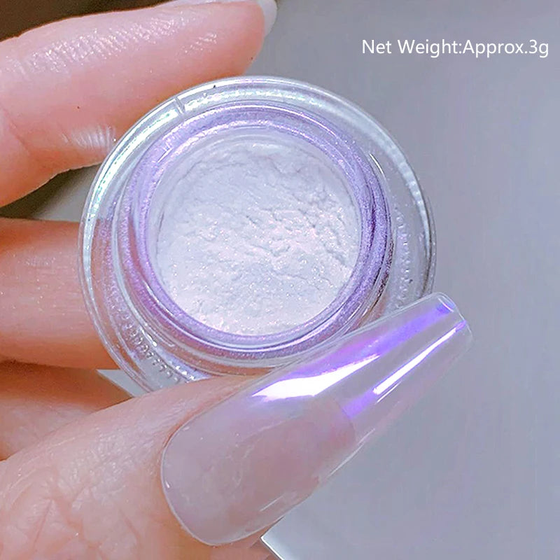 1Box Moonlight Nail Powder Silver Fine Glitter Metallic Effect Pigment UV Gel Polish Dust Aurora Nail Decorations