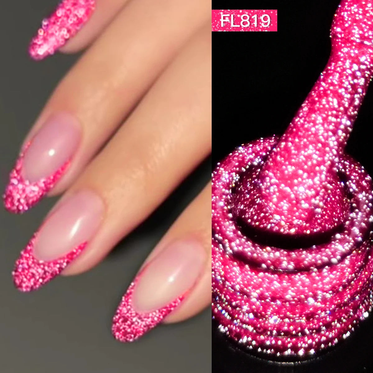 FOUR LILY 10m Pink Fluorescent Reflective Gel Nail Polish Glitter Neon Semi Permanent UV LED Gel Nail Art Varnish Manicure