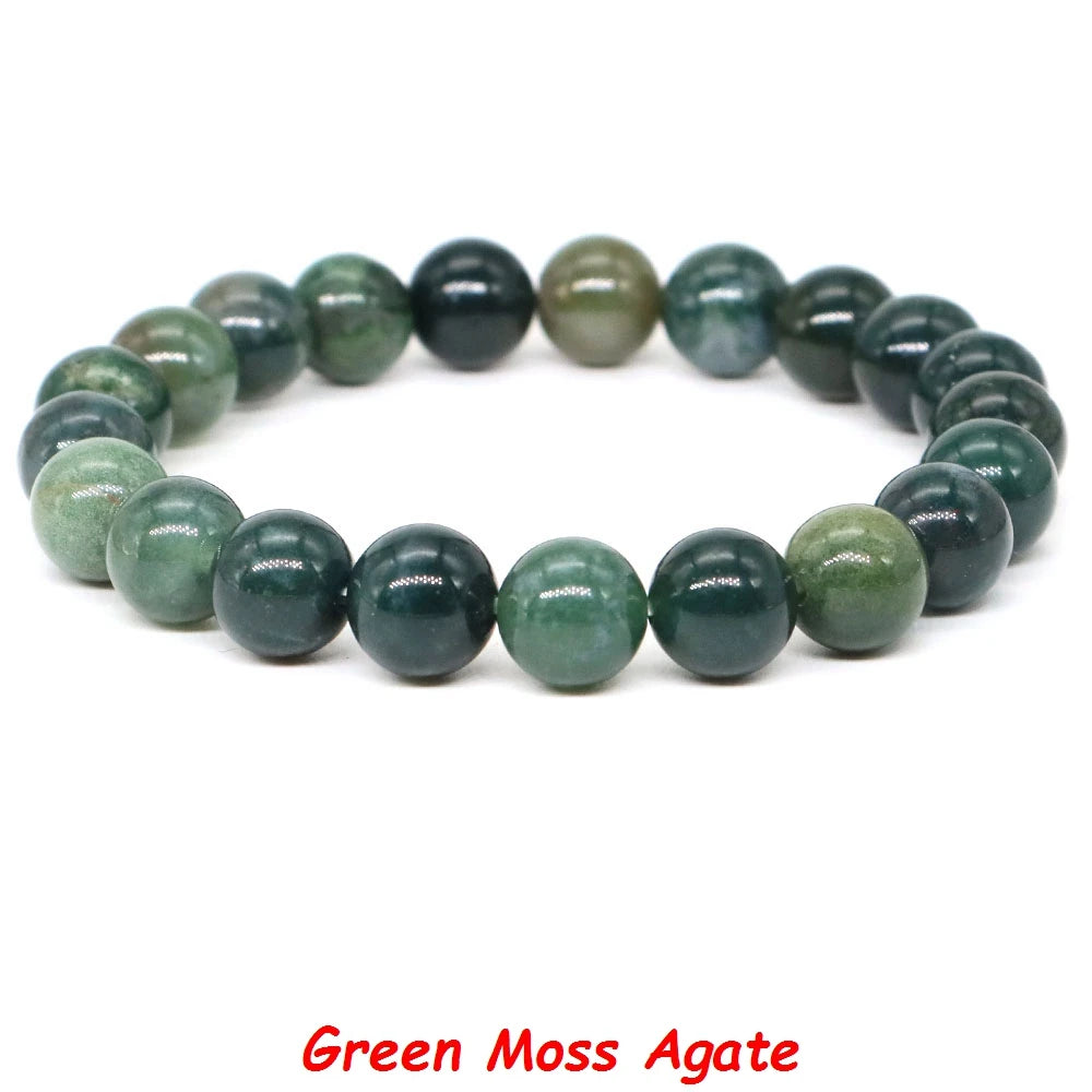 Natural Stone Bracelet Healing Crystal Amethyst Quartz Agate Round Loose Bead Elastic Stretch Bangle For Women Men Jewelry Gifts