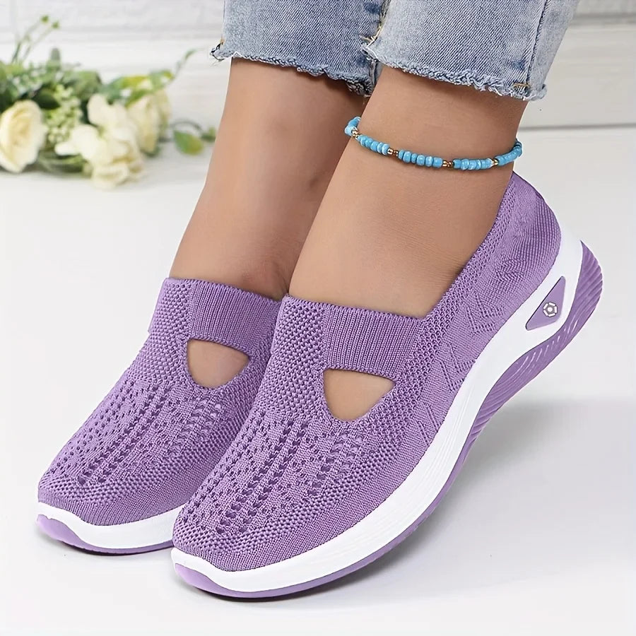 Womens Spring Summer Knit Slip On Sneakers Breathable Mesh Casual Shoes with Arch Support Machine Washable Multi Colors