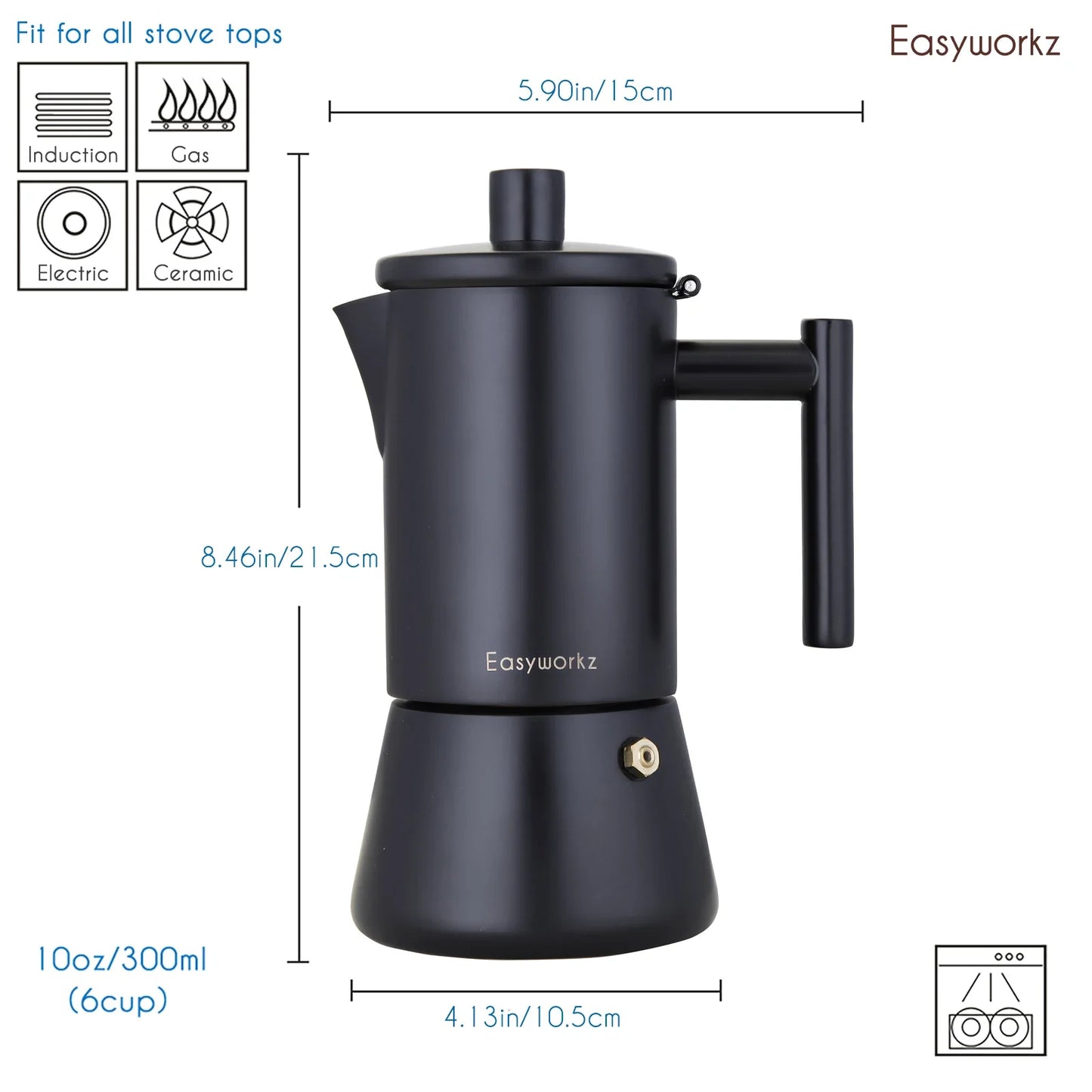 Easyworkz Stovetop Espresso Maker Stainless Steel Italian Coffee Machine Maker Moka Pot Induction Espresso Pot-4