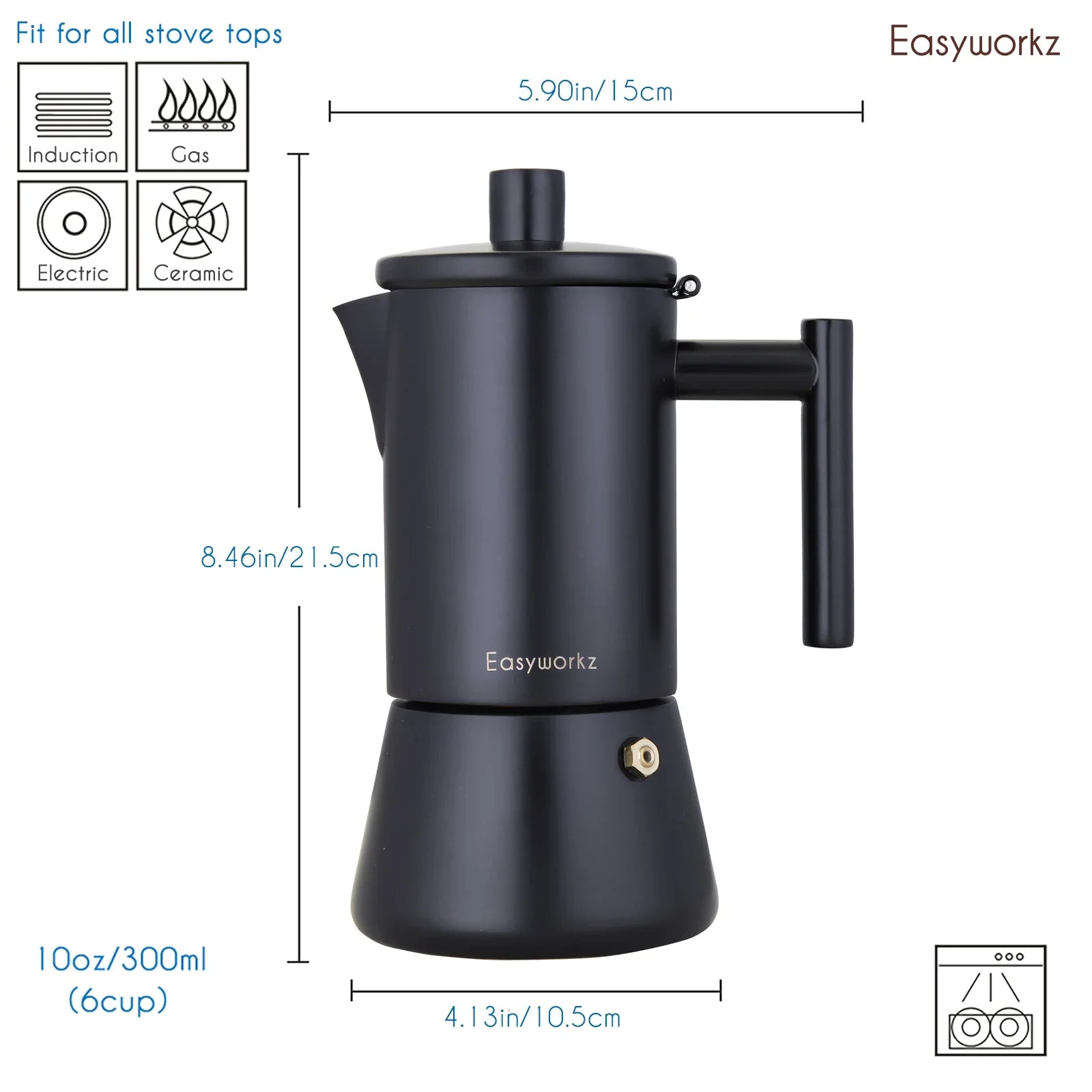 Easyworkz Stovetop Espresso Maker Stainless Steel Italian Coffee Machine Maker Moka Pot Induction Espresso Pot-4